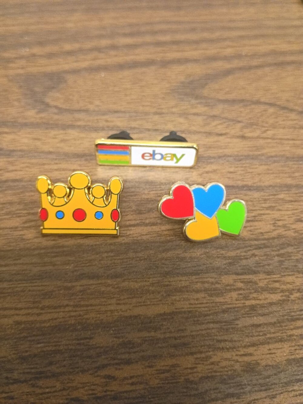 3 pins Crown, Hearts and ebay set